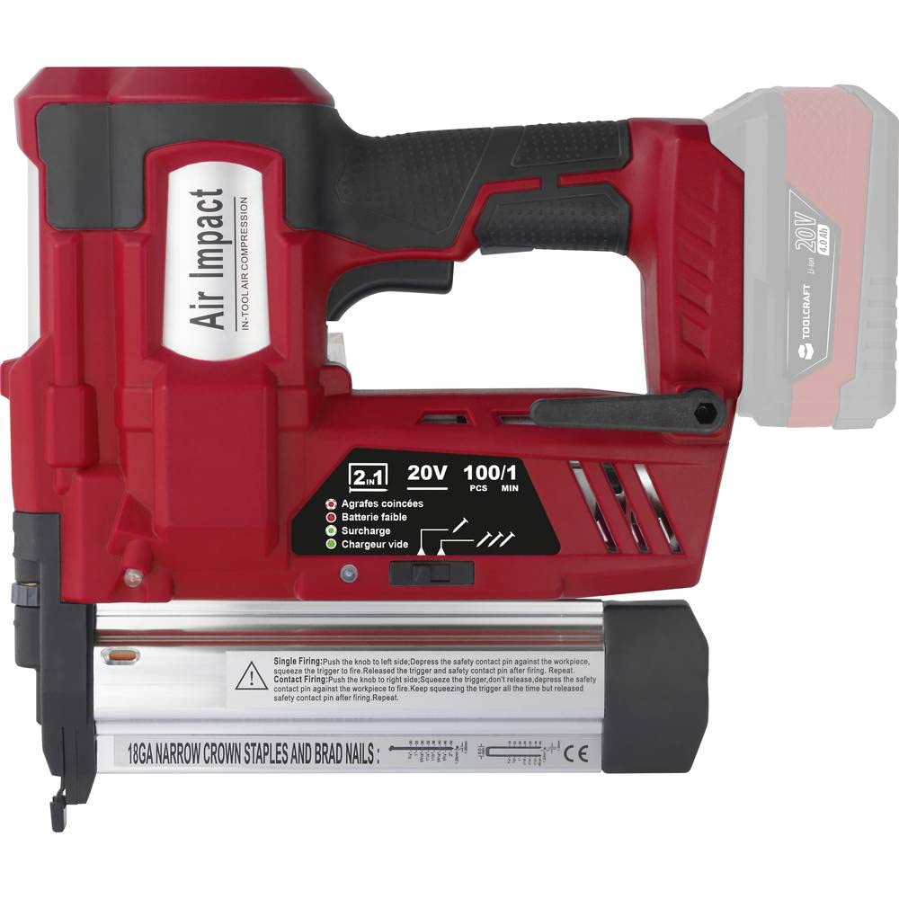 Toolcraft Chiodatrice a batteria | pistola per unghie senza fili | 20 V, 100 Ah | regolazione della profondità | lampada a LED | modello: TAWB-200 | lampada a batteria inclusa | Tensione: 20 V |