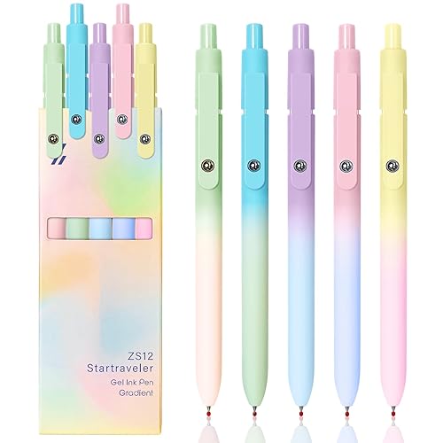 UIXJODO Gel Pens, 5 Pcs Black Ink Pens for Women, 0.7mm Medium Point Smooth Writing Pens with Silicone Grip, High-End Series Metal Clip Retractable Pens for Journaling Note Taking (5 Pcs Pastel) - 5 Pcs Pastel