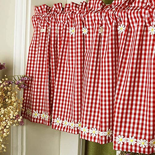 Yuansheng Rideaux en Coton Vichy Rouge/Vert, Demi-Rideaux à Carreaux de Style Rural américain, Cantonnière de fenêtre Courte Vichy avec Dentelle, pour la décoration intérieure (150 * 40CM,B)