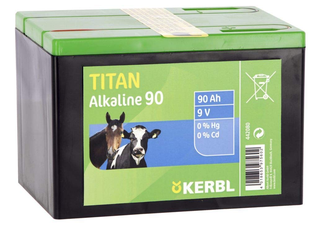 Kerbl 442080 - Pila en seco alcalina de titanio (9 V, 90 Ah)