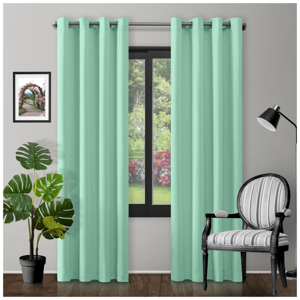 GC GAVENO CAVAILIA Thermal Insulated Blackout Ring Top Eyelet Curtains | Premium Energy-Efficient Drapes | Light Blocking & Room Darkening For Bedroom & Living Room | Duck Egg 66X72 Inch