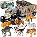 Tacobear Dinosaurier Transporter Truck LKW Dinosaurier Spielzeug Autotransporter Dinosaurier Figuren Tiere Spielzeugautos Dinoauto Spielzeugfahrzeug Auto Geschenke für Jungen Kinder 3-8 Jahre