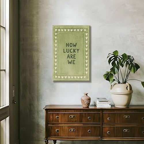 Miniatura 7 de Lienzo retro a rayas verdes con texto en inglés "How Lucky Are We Heart", póster con cita de corazón, afirmaciones positivas, póster de impresión