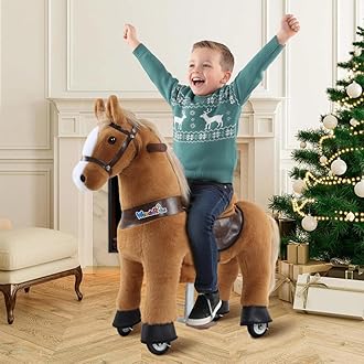 Ride On Horse Toy,Kids Ride On Toy (Small Size,30.1 Inch Height) For 3 To 5 Years Old,Pony Ride Plush Walking Animal Mechanical Riding Pony With Wheels,No Battery Or Electricity,Multicolor