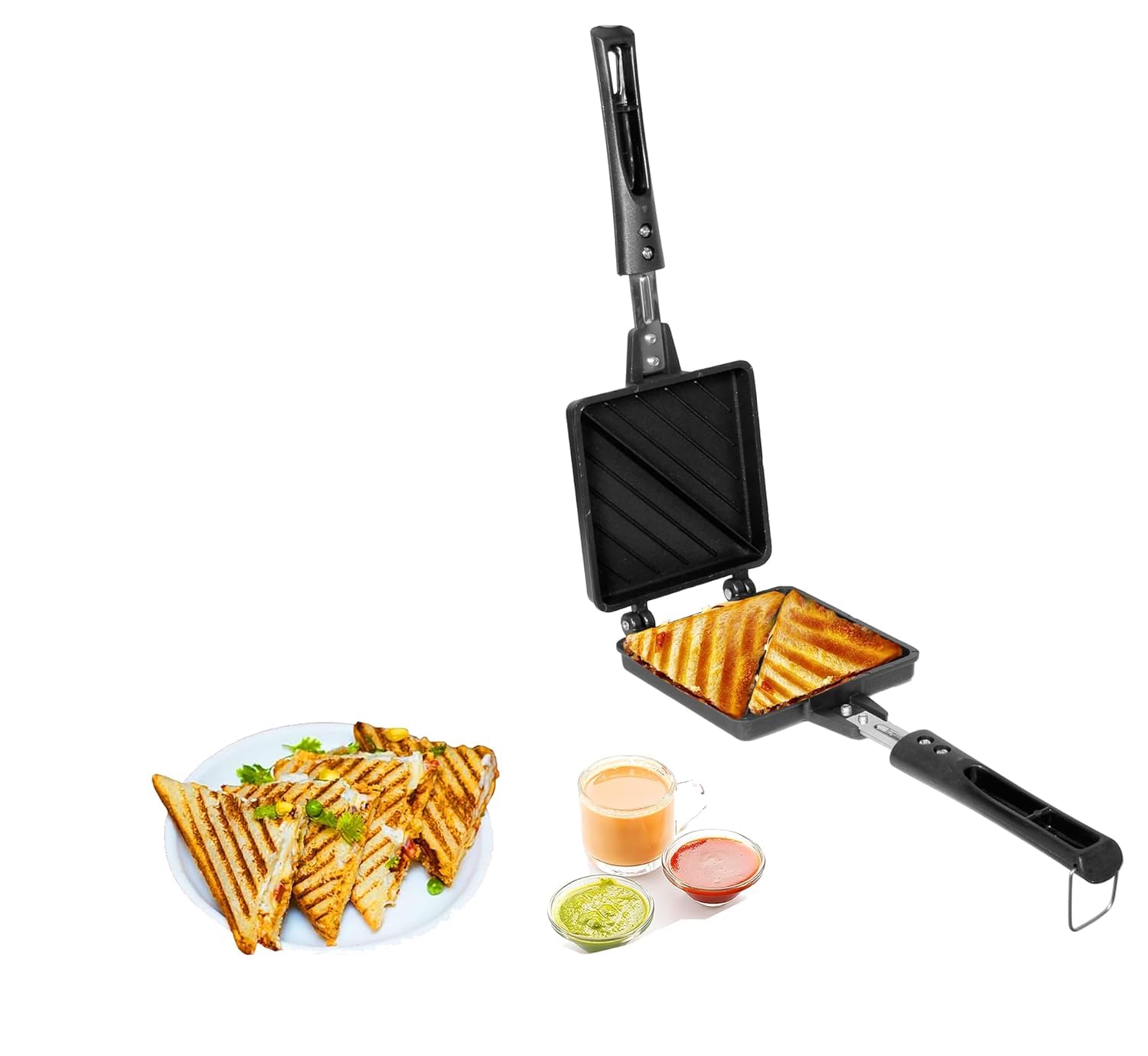 Home and Kitchen - Tostadora de gas jumbo de 2 cortes antiadherente para sándwiches de gas | Tostadora de sándwiches Jumbo de 2 rebanadas