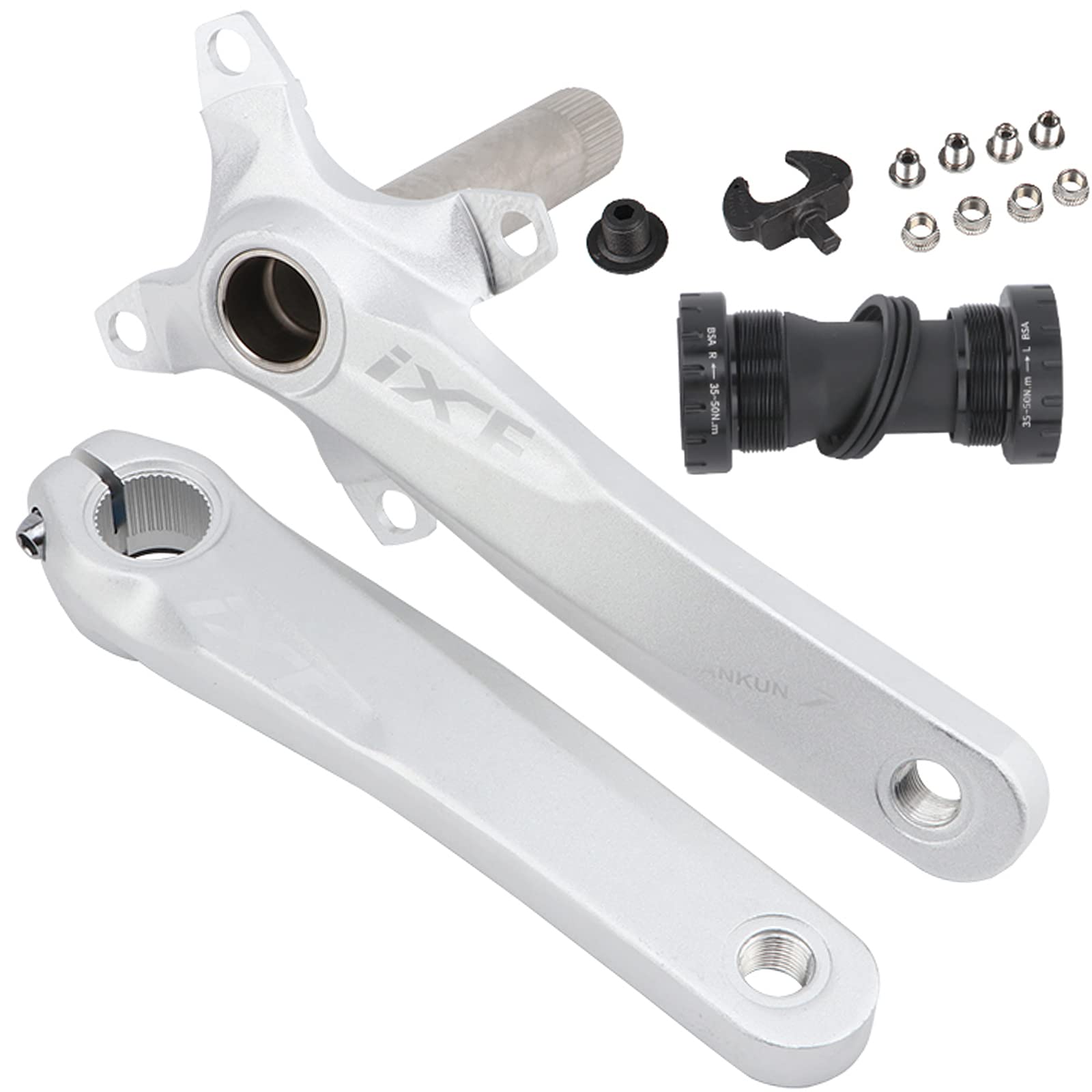 Bike Cranksets, ixf Crankset with Bottom Bracket, 170mm 104 BCD Bike Crank Arm Set, for Road Mountain Bike(Black, 1 Pair)