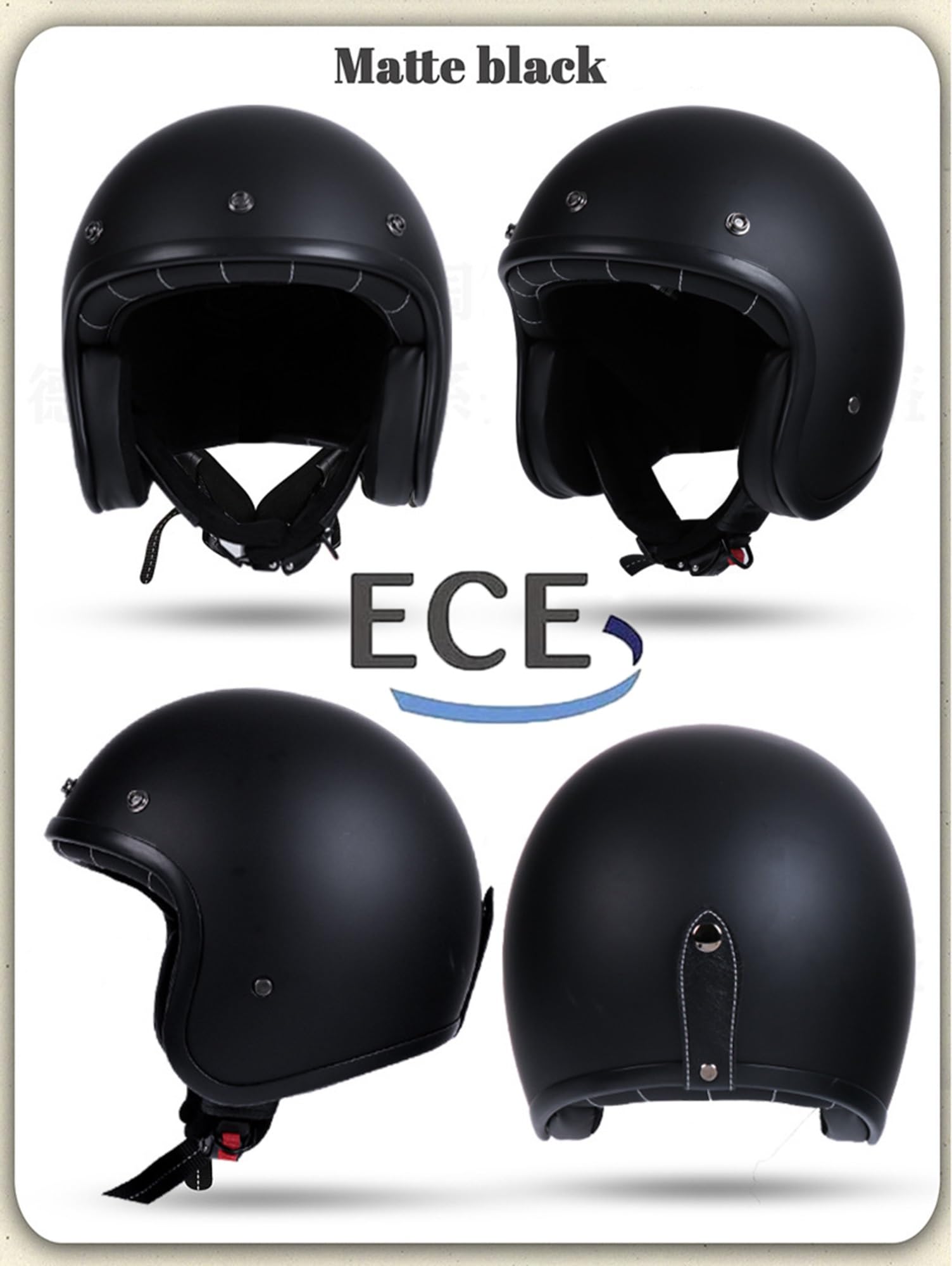 3/4 Vintage Open Face Helmet, Motocyklowy Półkask Zatwierdzony przez ECEDOT, Motocyklowy Kask Crash z Goglami, Retro Kask Motocyklowy dla Mężczyzn i Kobiet(4,L=59~60cm)