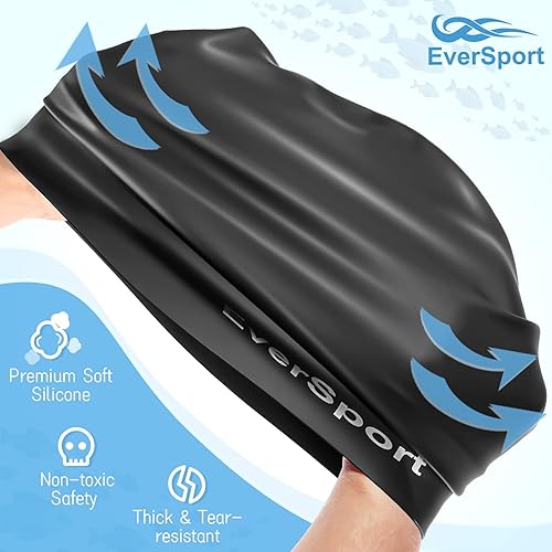 Miniatura 4 de EverSport Youth Large Swim Cap for Girls Kids 8+, Long Hair Silicone Swimming Cap for Braids Keep Hair Dry