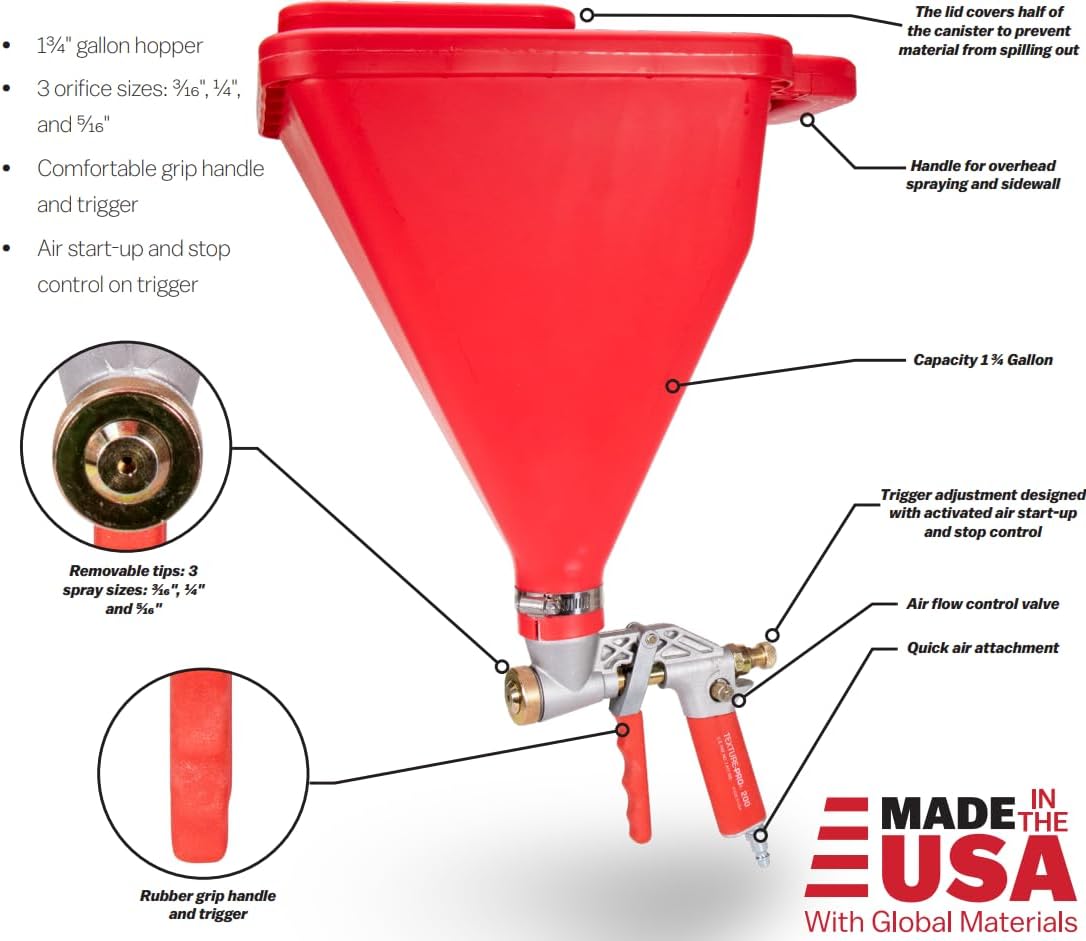 Texture - Pro 200 Hopper Gun, Complete Kit for Wall and Ceiling Texturing, with Air Control Valve, Made in The USA, 052-020
