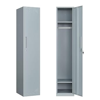 Metal Lockers for Employees with Keys, 71" Employees Locker Storage Cabinet with 1 Doors, Tall Steel Storage Locker for Gym, School, Office1 Door, Gray