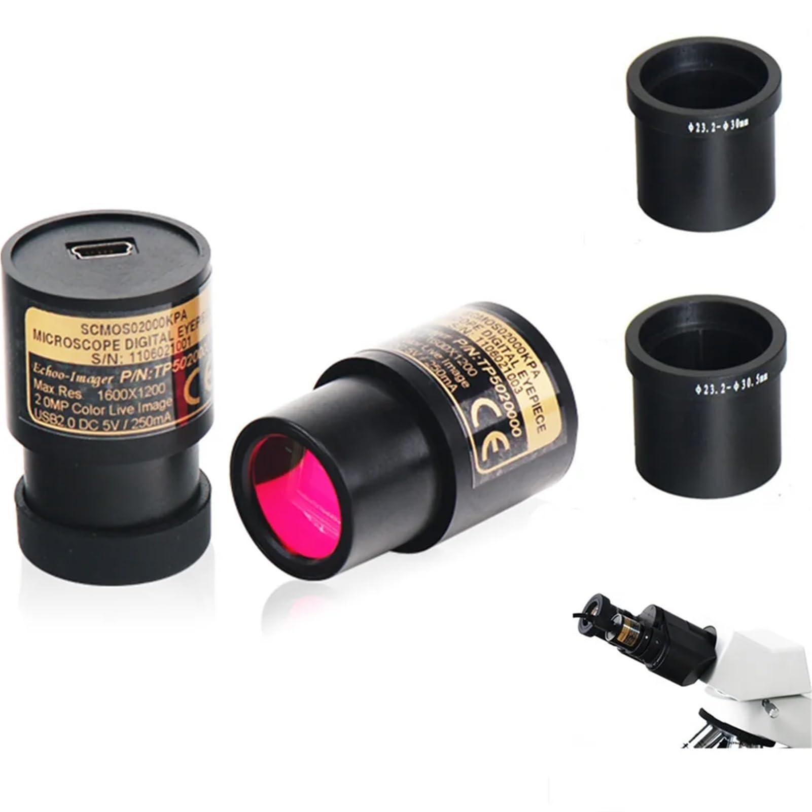 Mikroskop cyfrowy USB 2.0 (2 m, 5 m, 8 m, 12 m) z adapterami od 23,2 mm do 30 mm dla lepszych wrażeń wizualnych
