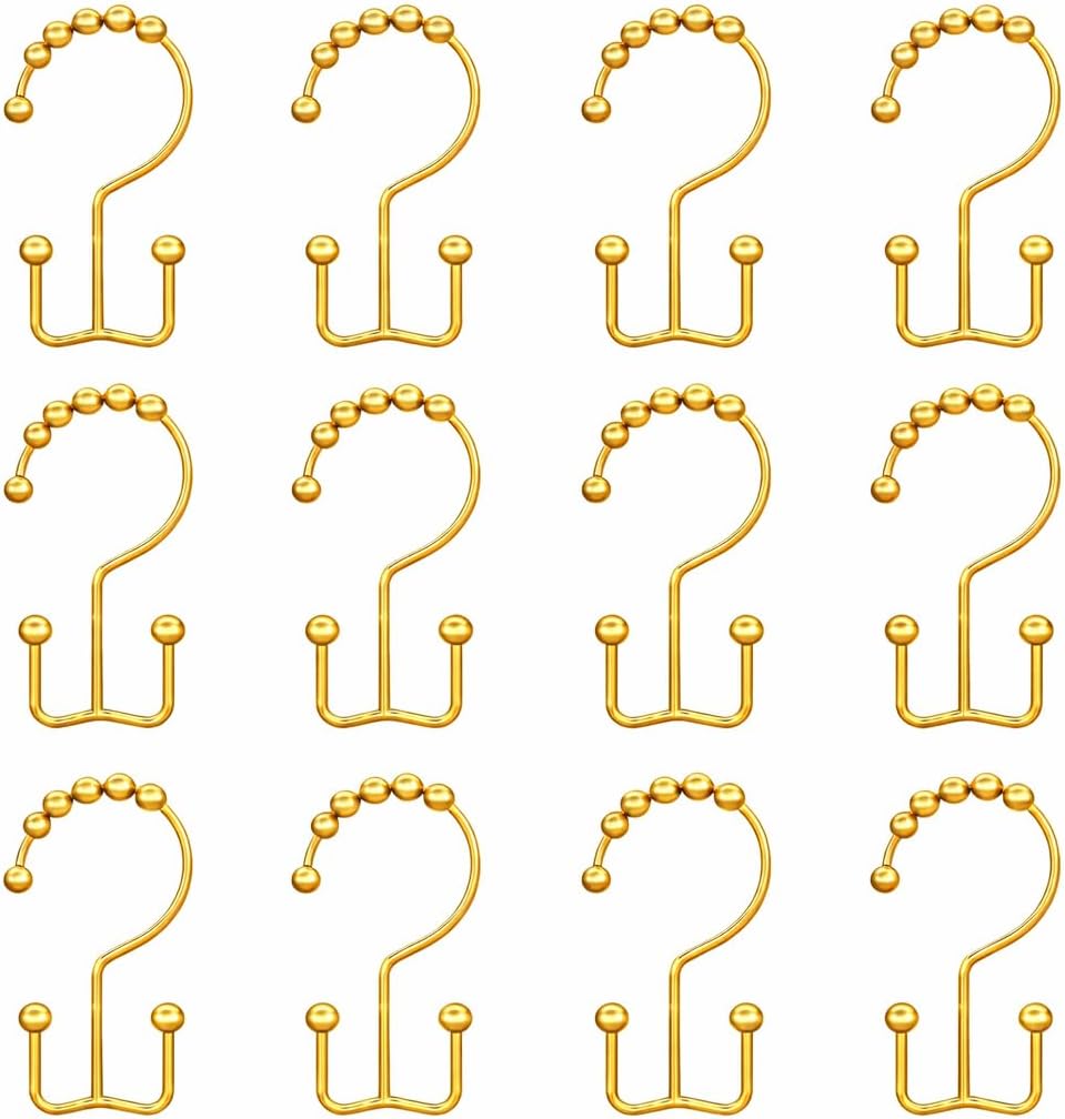 Double Shower Curtain Hooks with Roller Balls, Rust Resistant Metal Shower Curtain Rings, Set of 12 (Chrome)
