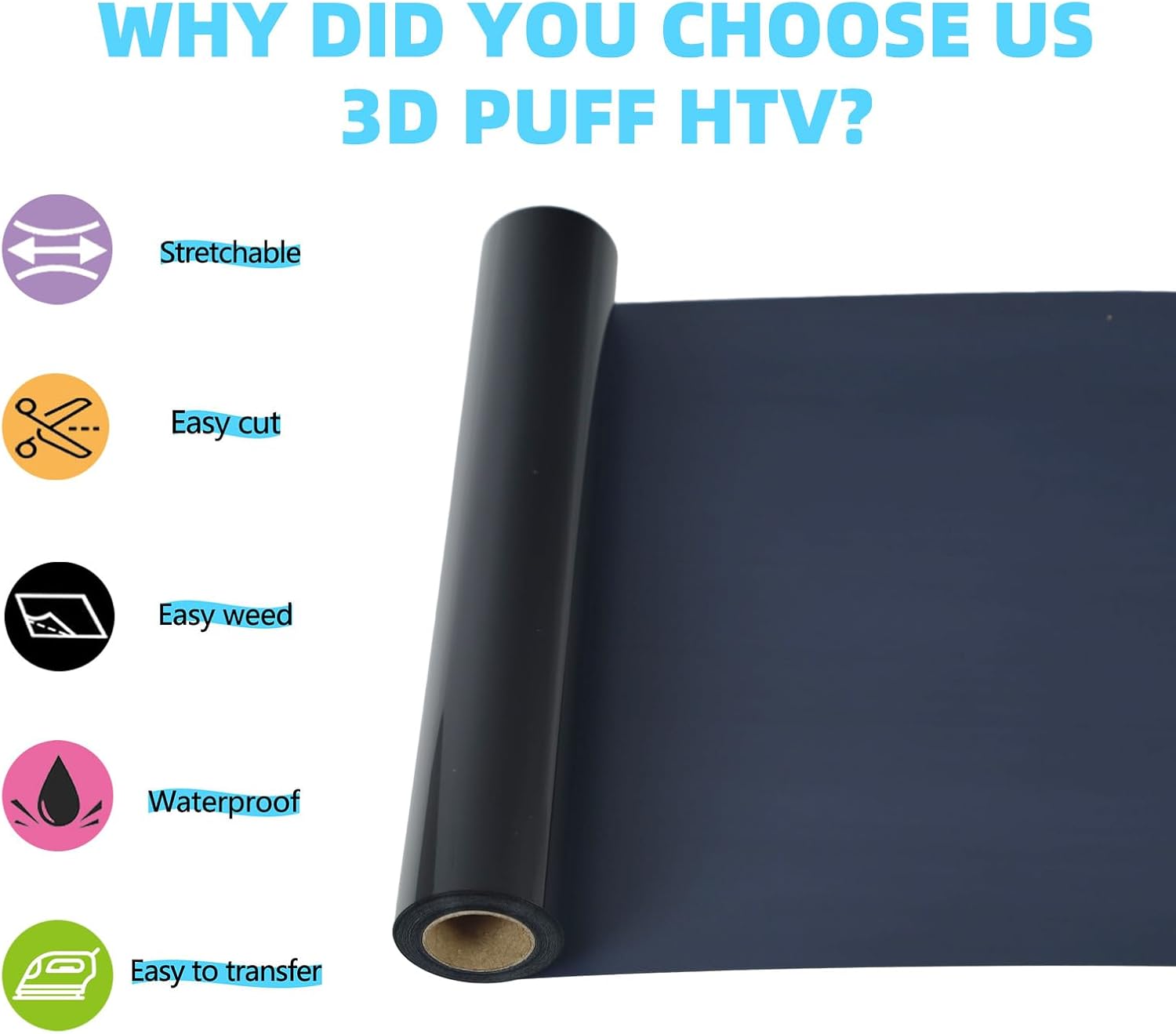 guangyintong Black Puff Heat Transfer Vinyl HTV Rolls, 12" x 20ft 3D Puff Iron on Vinyl for T Shirts, Black Puff HTV Vinyl for All Cutter Machine Easy to Cut & Weed for Heat Vinyl DIY Design