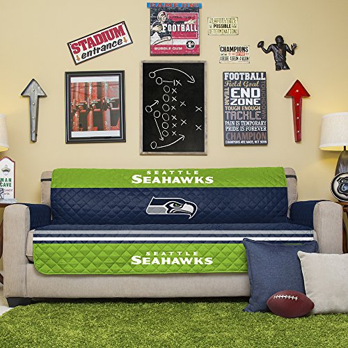 NFL Seattle Seahawks Sofa Couch Reversible Furniture Protector with Elastic Straps, 75-inches by 110-inches