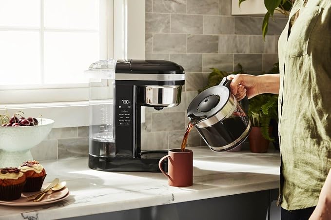 KitchenAid KCM1208OB Drip Spiral Showerhead Coffee Maker, 12 Cup, 7.17"D x 13.4"W x 14.34"H, Onyx Black