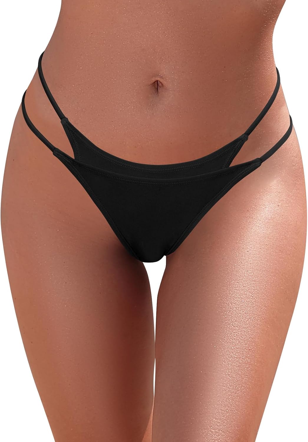 SHEKINI Womens Cut Out Thong Bikini Bottoms Low Waisted Strappy Swim Briefs