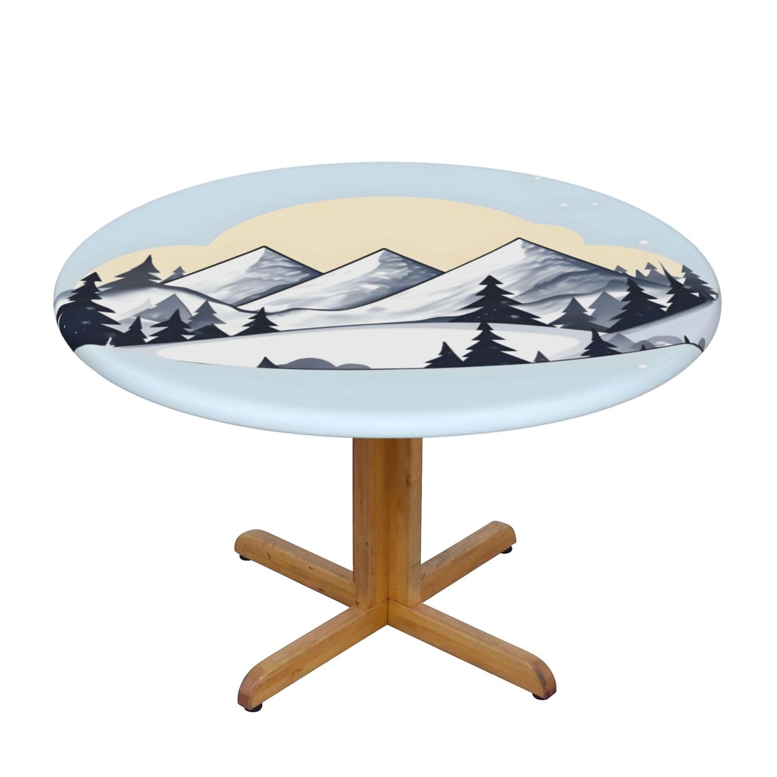 ZQYTGFDC White Snowy Mountains S Decorative Round Tablecloth Waterproof Anti Stain Oil Proof Size for 40 50 inch