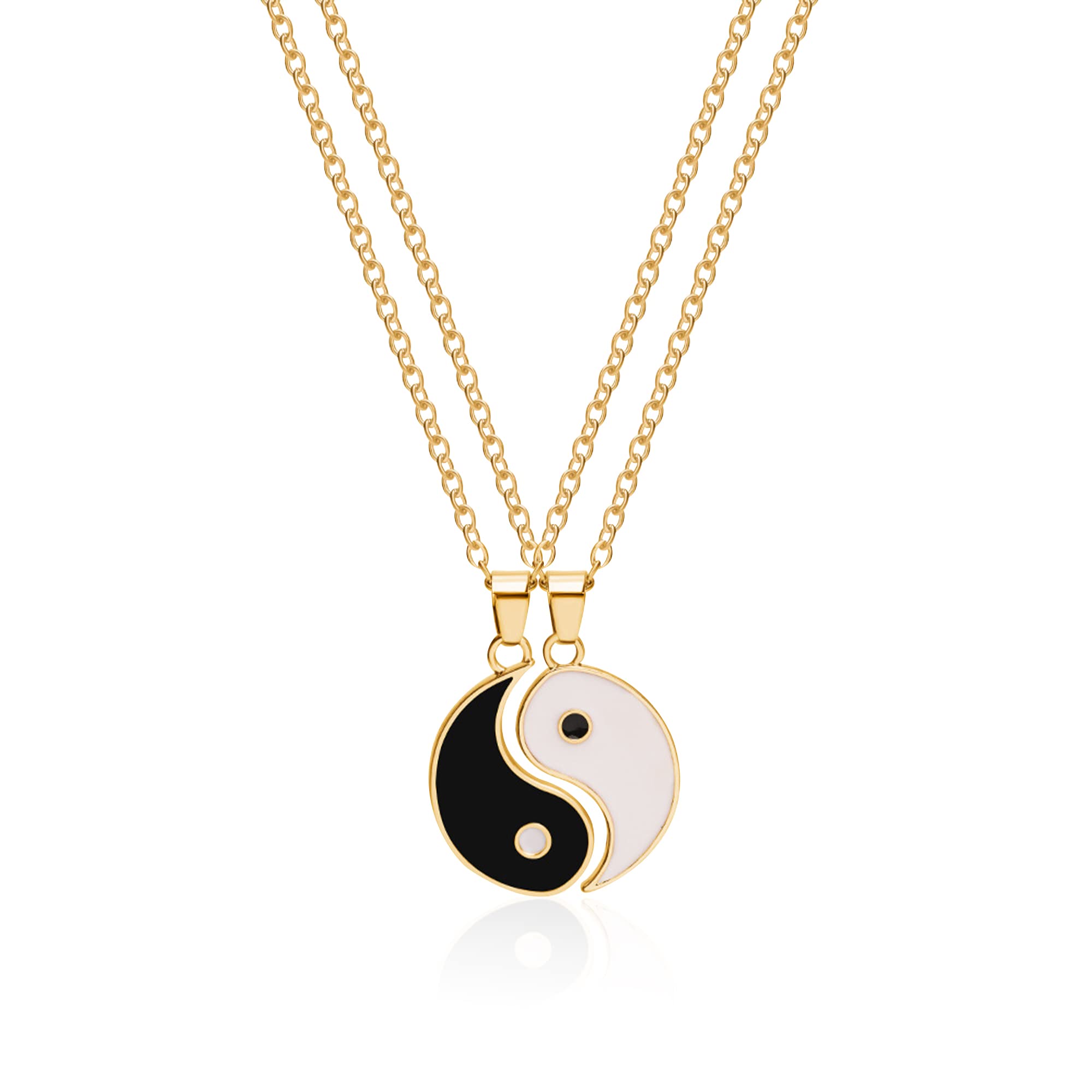 Chanaiqw BFF Necklace for 2 Best Friend Necklace Set-Yin Yang Tai Chi Pattern Pendant Black and White Taoism Culture Friendship Necklace