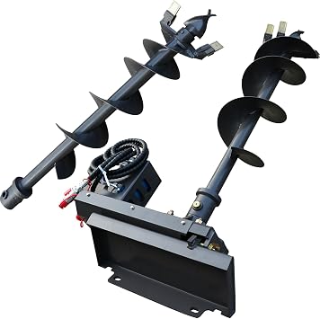 Mini Skid Steer Loader Auger Accessories With 7.87in/20cm & 11.81in/30cm. Dia. Drill, Heavy Duty Drill Bit Attachment, USA Stock, Mount Length 23.1in, Height8.54in, Pin Distance14.17in