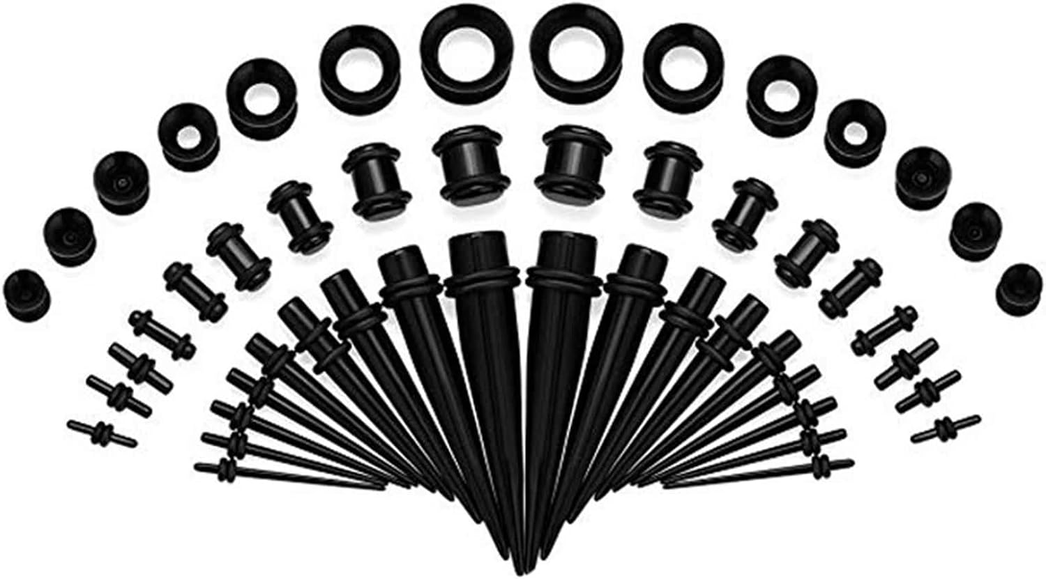 Daesar 50PCS Expander Gauges, 14G-1/2 inch Ear Gauges 1.6mm-12mm Ear Piercing Set Cones Acrylic Ear Plugs Black