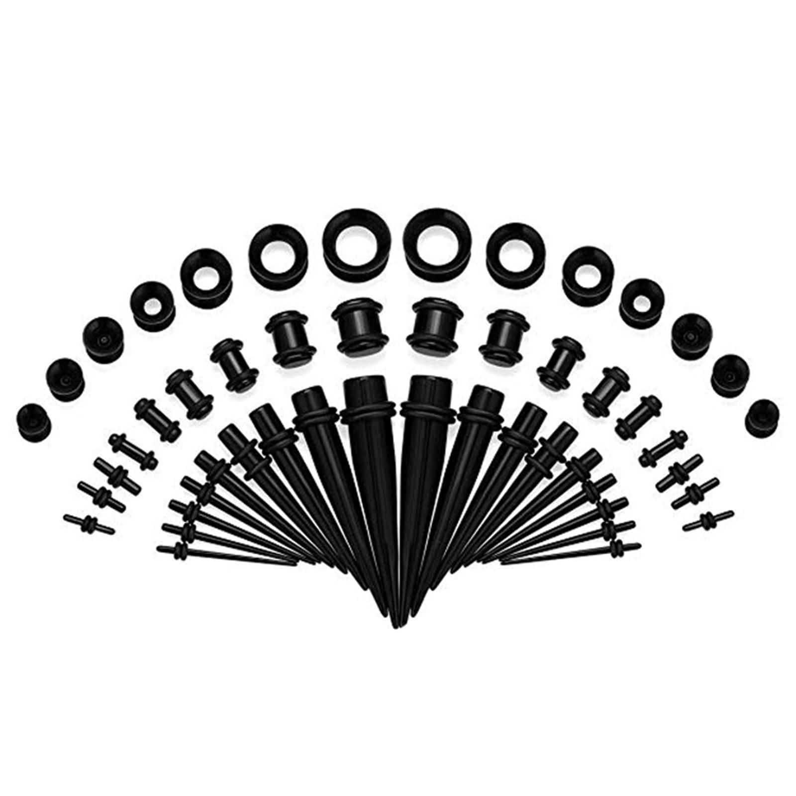 Acryl-Ohrmessgeräte-Dehnungsset, 50 Stück, Messgerät für Ohrringe, konisch, Verschiedene Größen, schwarzer Tunnel-Plug-Expander