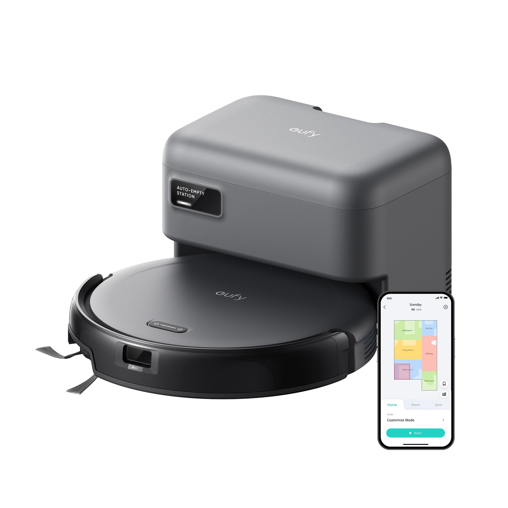 eufy C10 robot aspirapolvere con stazione di aspirazione automatica, design ultra piatto 7,​2 cm, pulizia tappeti, spazzola estensibile angoli, svuotamento auto, navigazione laser e infrarossi