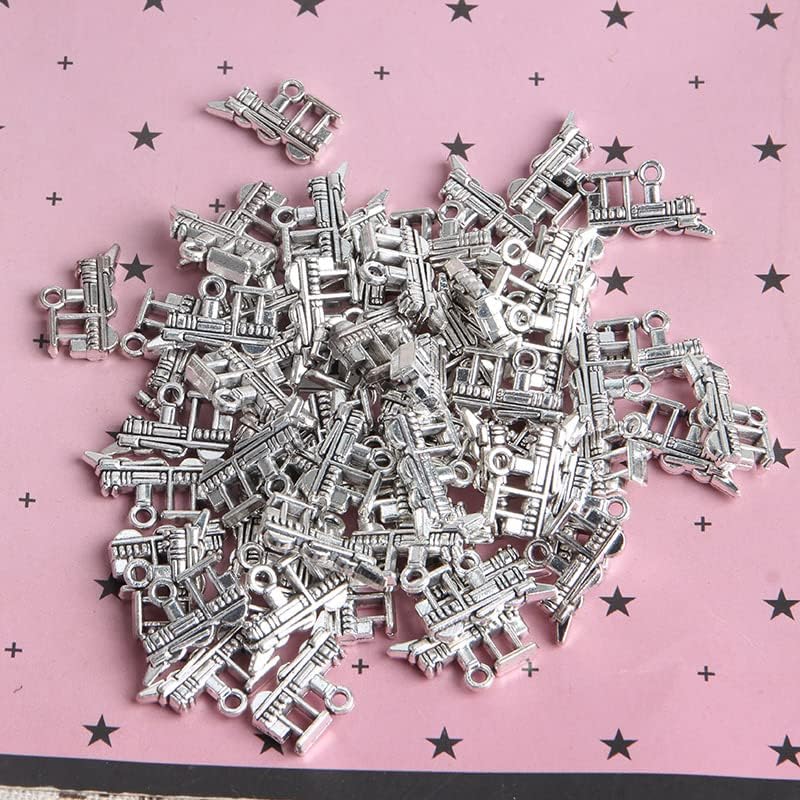 Miniatura 7 de Opexicos 100 dijes de tren y motor de tren, tono plateado envejecido, 3D, 0.591 x 0.591 in, accesorios hechos a mano para manualidades