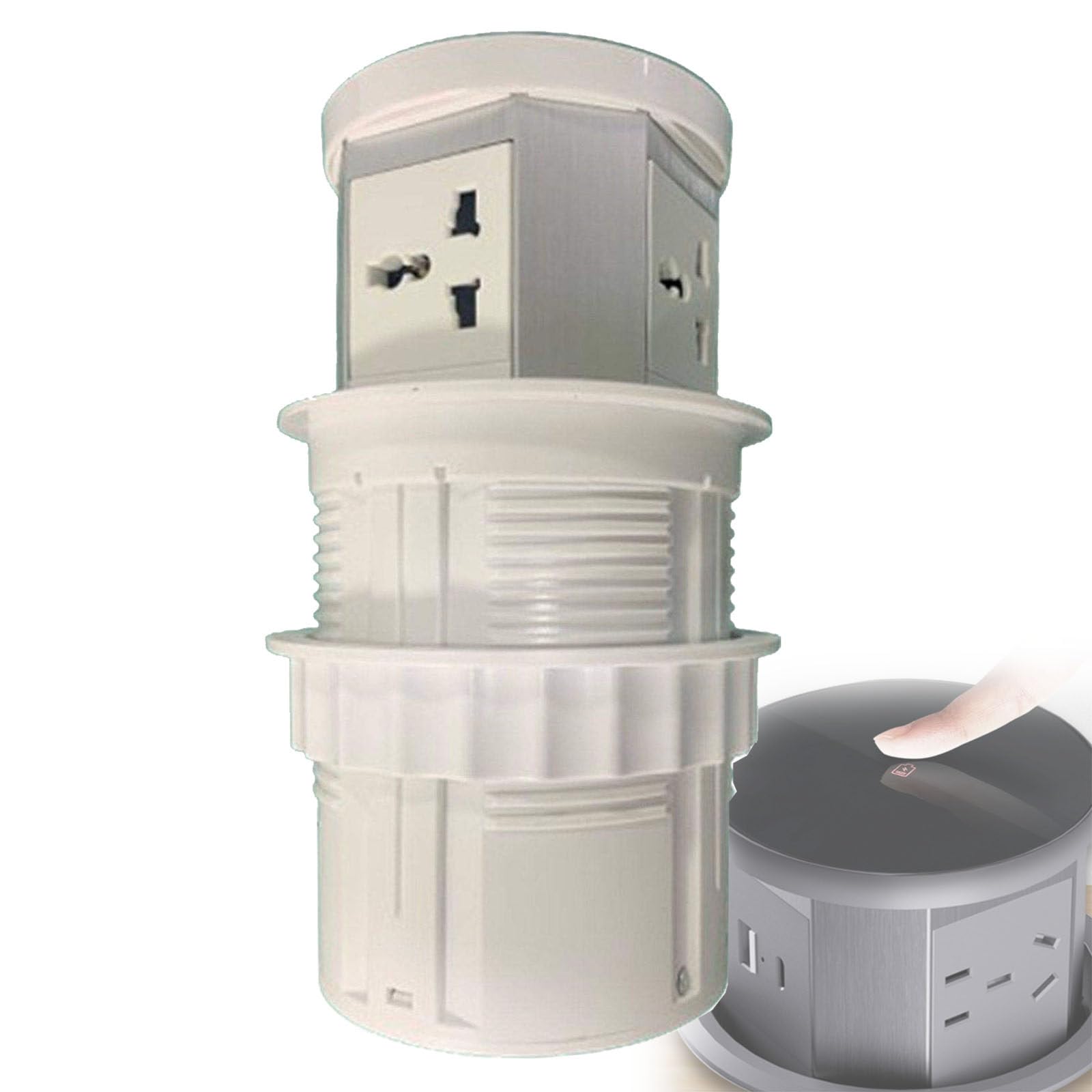 Prese pop-up integrate per piani di lavoro da cucina, uffici, 2 USB + 15 prese di ricarica wireless + presa a 3 fori, per studio, cucina, sala riunioni, ufficio,White