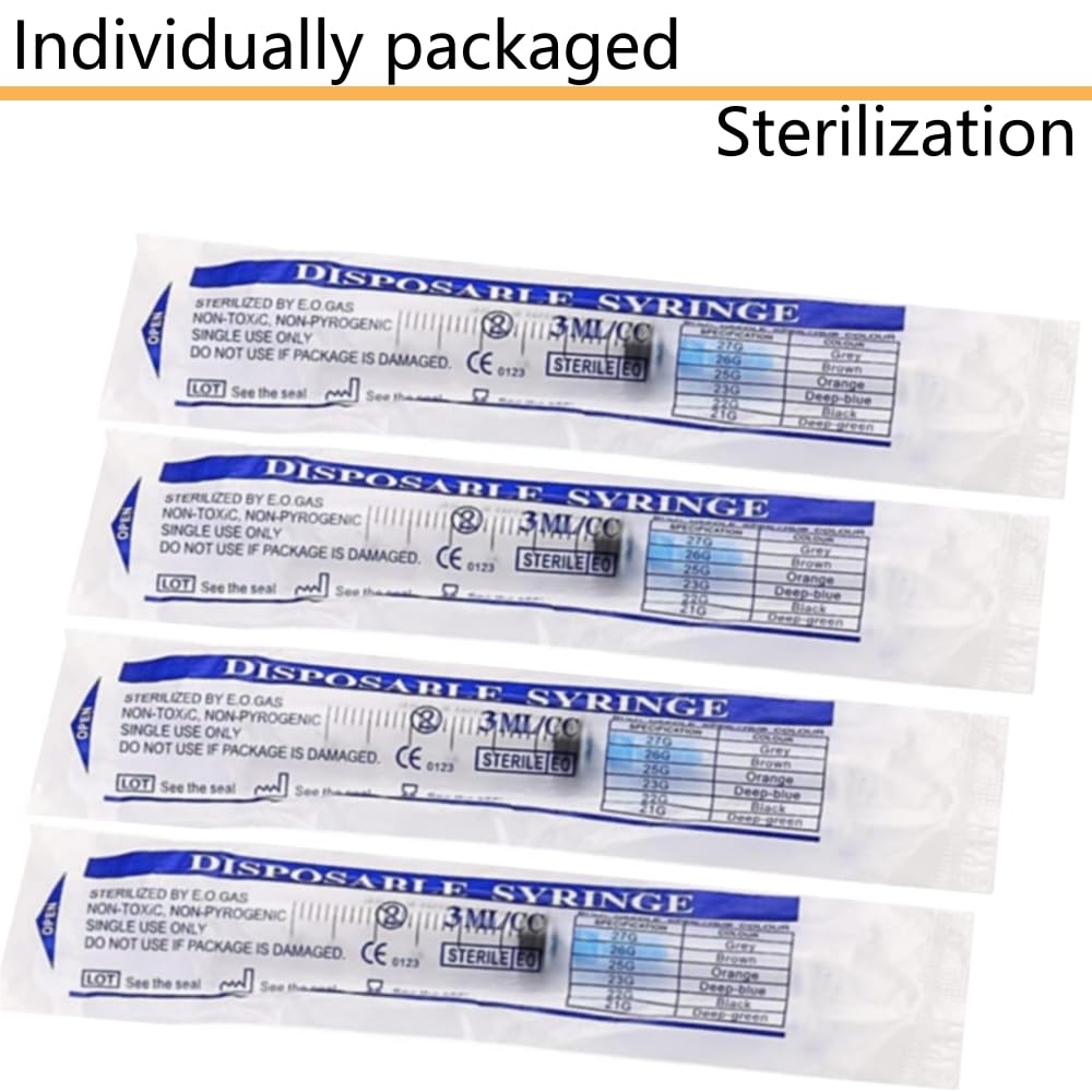50 Pack 3ml 23 Gauge - Luer Lock 1ml 2.5ml 3ml 5ml 10ml 20ml with 25Ga, 23Ga, 22Ga, 21Ga, 18Ga Lab Consumables(Individually Sealed Wrapped) — Amazon image 4