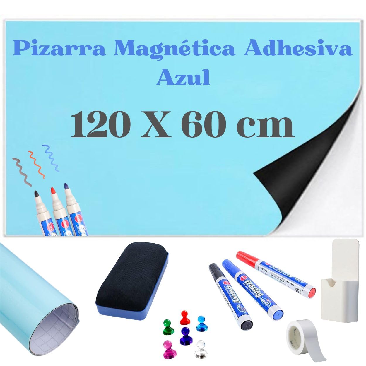 Magnetyczna tablica samoprzylepna, niebieska (120 x 60 NIEBIESKA)