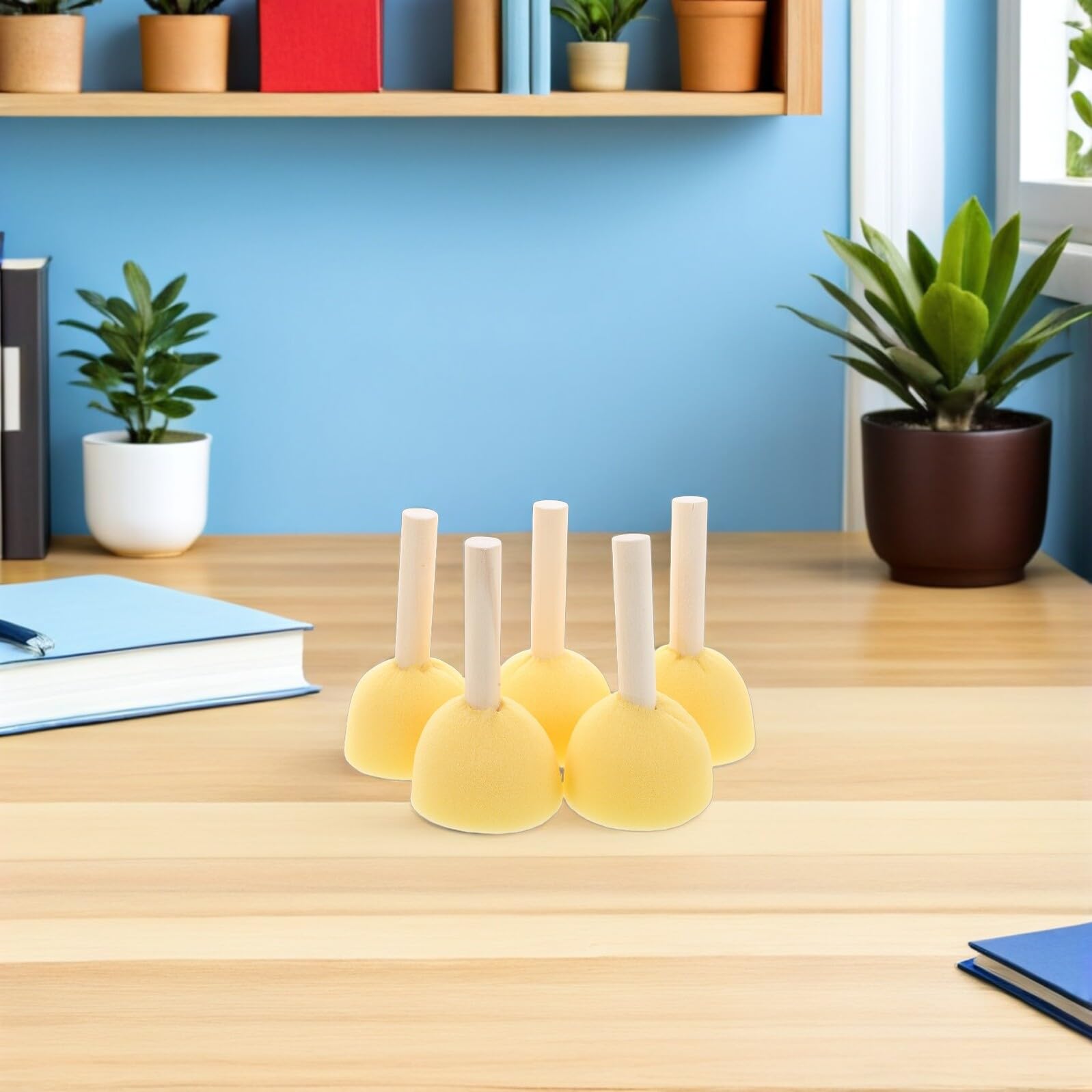 GARVALON 40 Piezas Pinceles de Esponja Redondos Mango de Madera Unidades para Manualidades y Pintura Artística Reutilizables y Compatibles con Acuarelas y Acrílicos