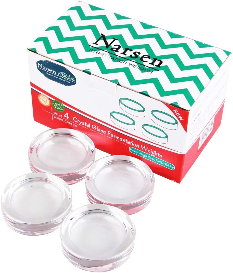 -Set of 4 Lead Free Crystal Glass Fermentation Weights,Sauerkraut Fermentation Preservation and Pickling - Fits ANY WIDE MOUTH MASON JAR