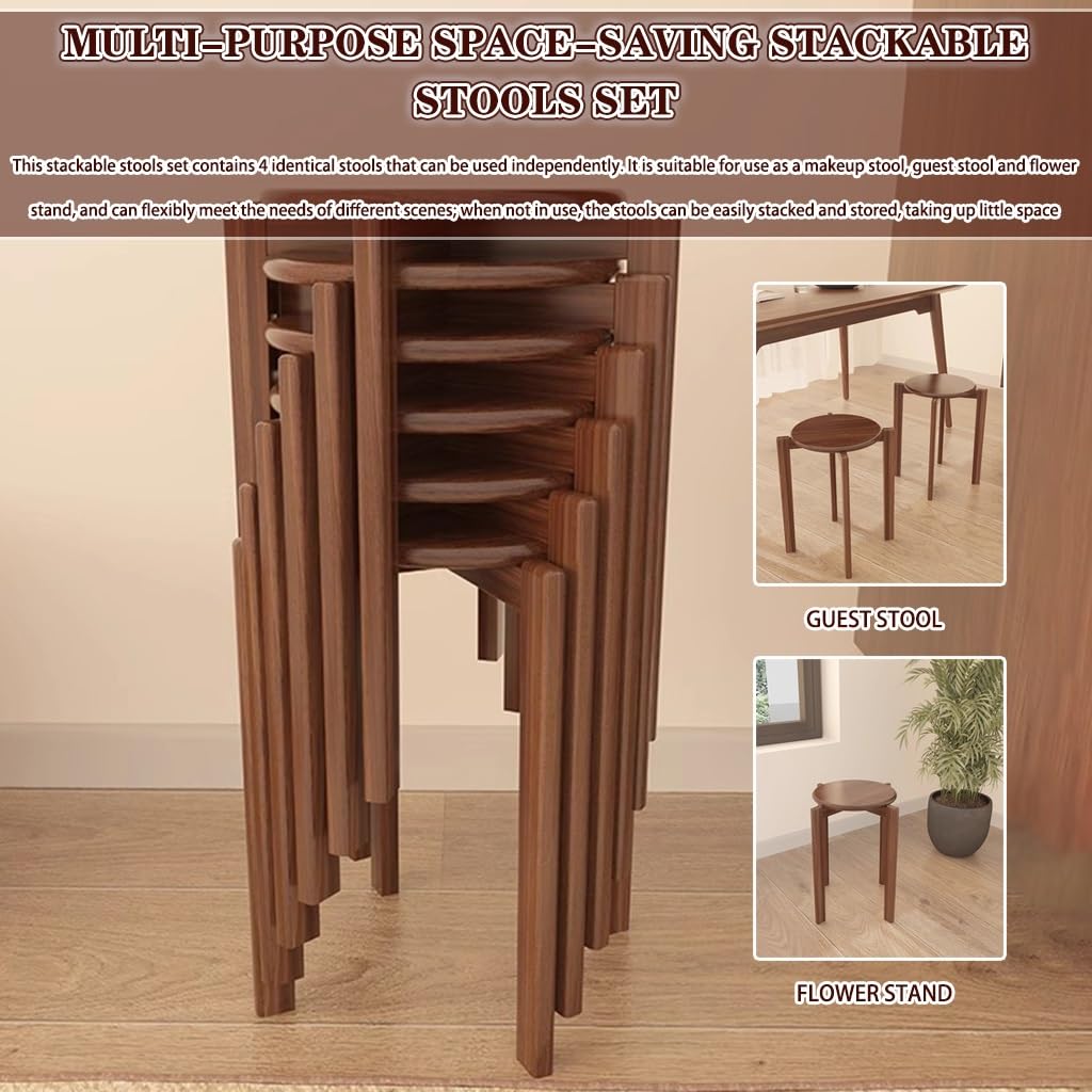Sgabello Impilabile Set di 4 Sgabelli Rotondi Impilabili in Stile Vintage, Sgabello da Toeletta per Camera da Letto, Sgabello da Ricevimento per Soggiorno