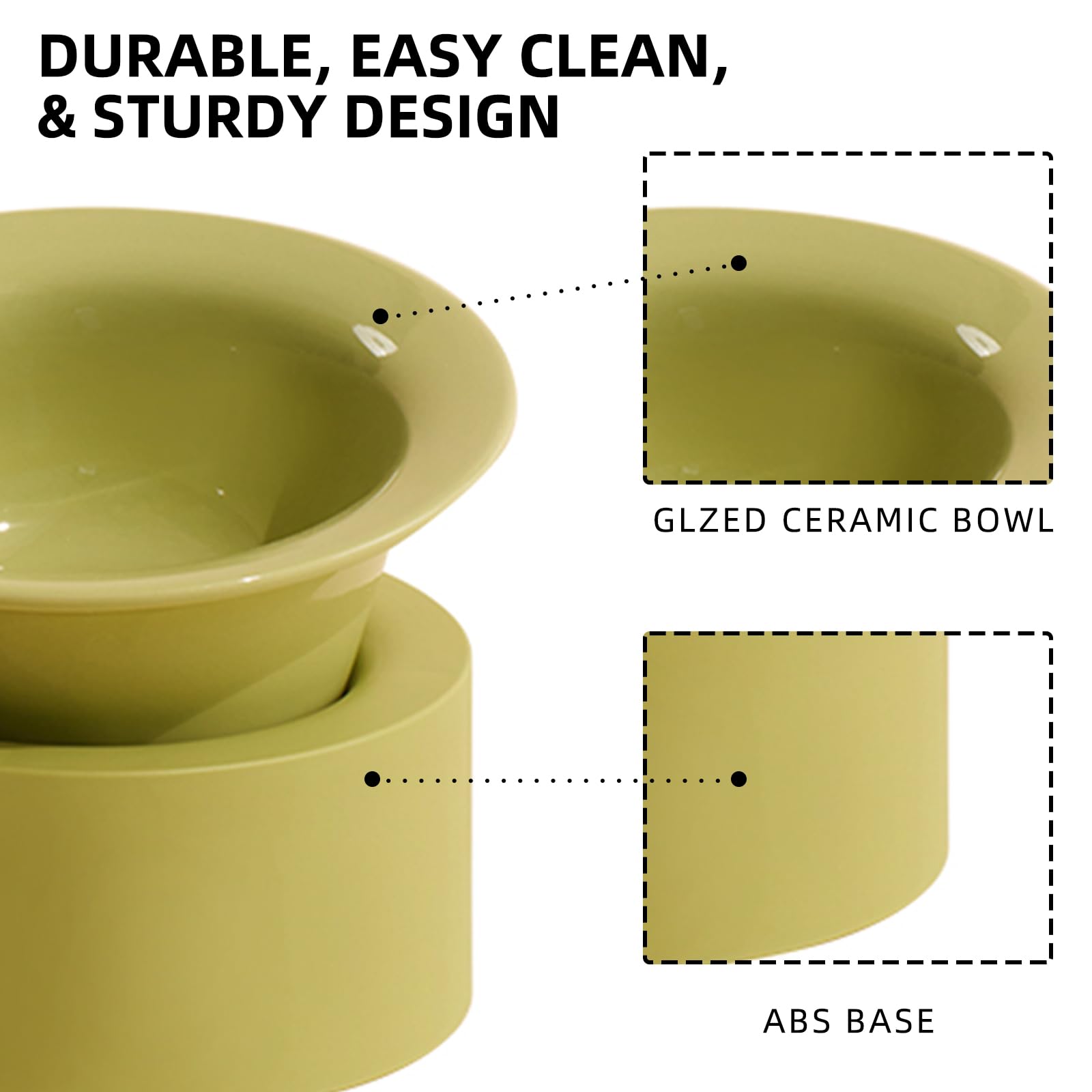 MS!MAKE SURE Miski dla psów i kotów, podwyższona ceramiczna miska na karmę dla kota i wodę, nachylenie 15° naczynia dla kotów ze stojakiem, antypoślizgowe i przyjazne dla wąsów, zielone