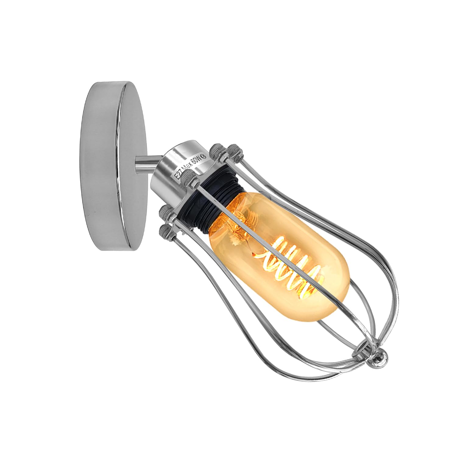 Industrial Led Wall Lights 12cm Chrome Balloon Cage 180° Rotatable Wall Mounted Sconces Up and Down Wall Lamp Indoor Home Retro for Essentials Bedroom, Hallway, Reading Light