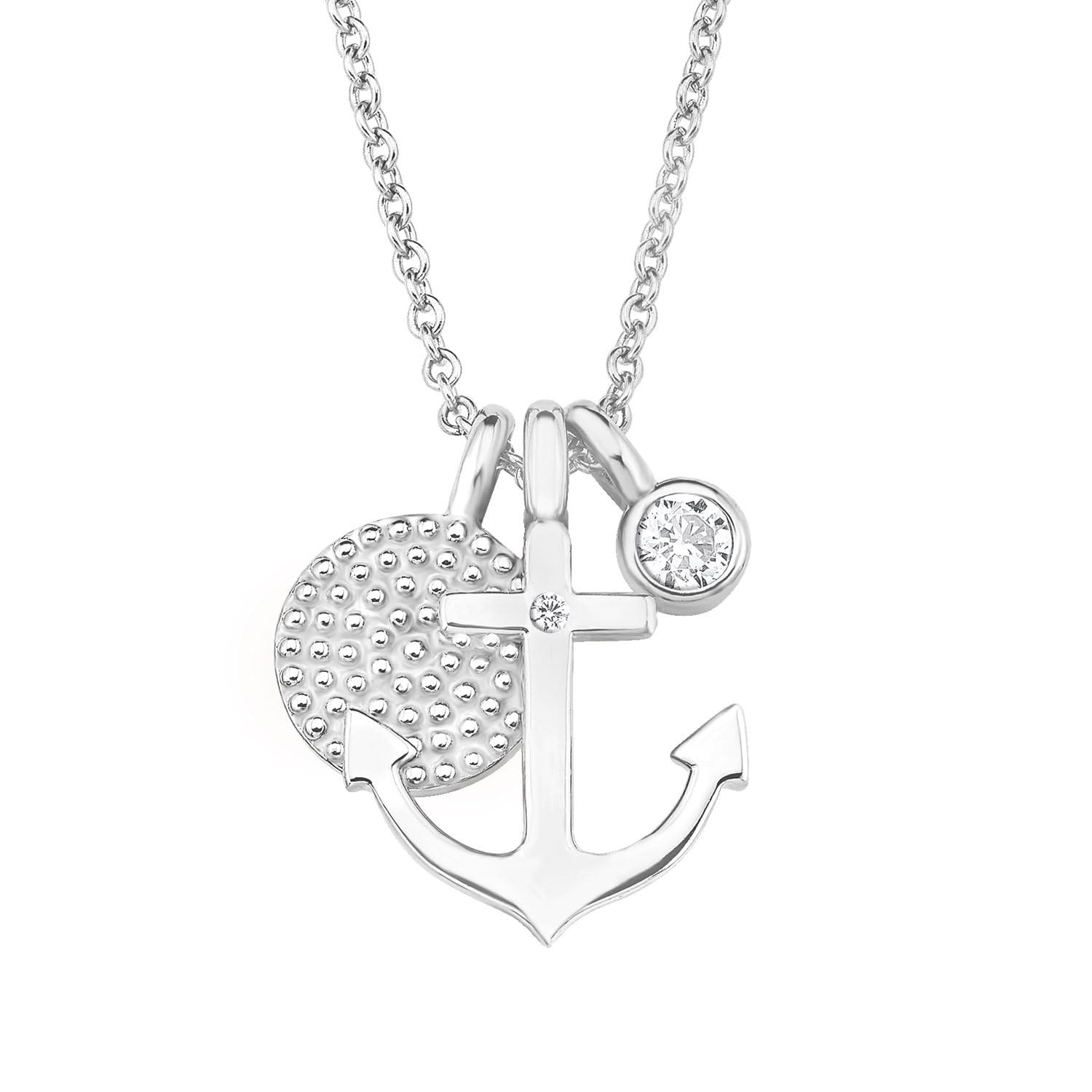 s.Oliver Chain with pendant Women Sets, with Zirconia synth., 40+5 cm, Silver, Anchor, Comes in jewelry gift box, 2017246