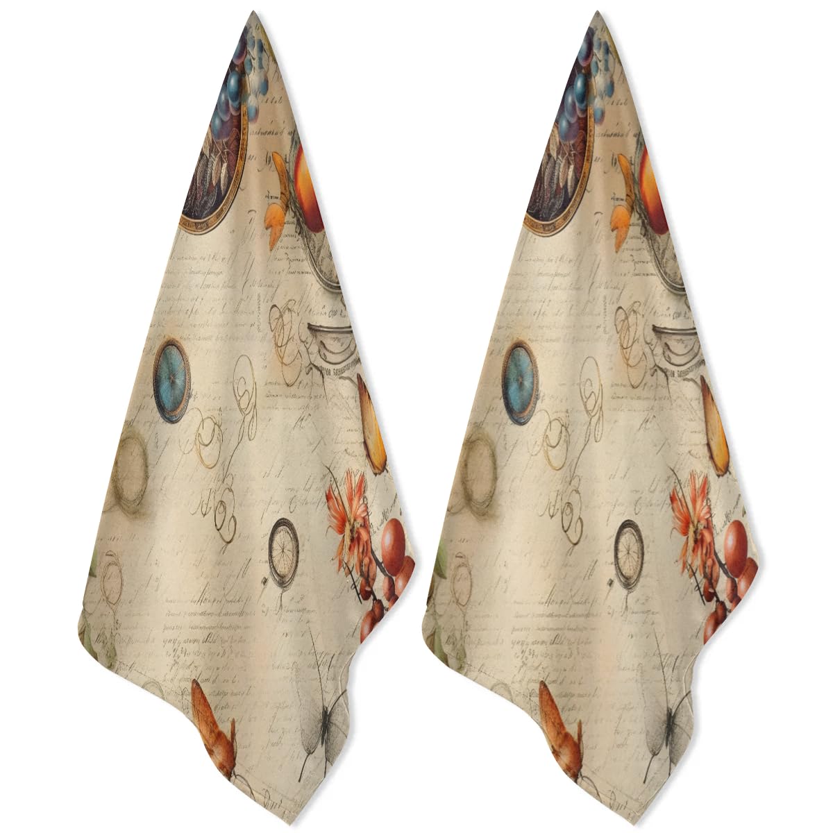 QsirBC Fun Fruits Style Kitchen Towels Set of 2 Hand Towels Dish Towels Reusable Decorative Towel Sets for Cooking Baking, 28.3 X 17.7 Inch