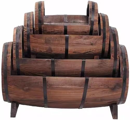 Miniatura 6 de HM&DX Macetas redondas de madera con orificios de drenaje, macetas rústicas con orificios de drenaje, macetas de whisky para jardín, balcón,