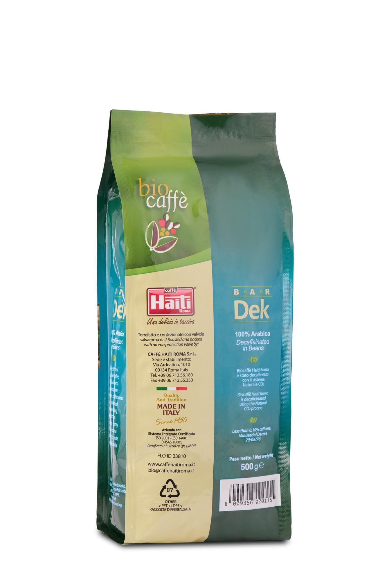 Caffè Haiti Roma Biocaffè Bar Dek 100% Café arábica en granos 100% Orgánico 100% Comercio justo 2 x 500 g