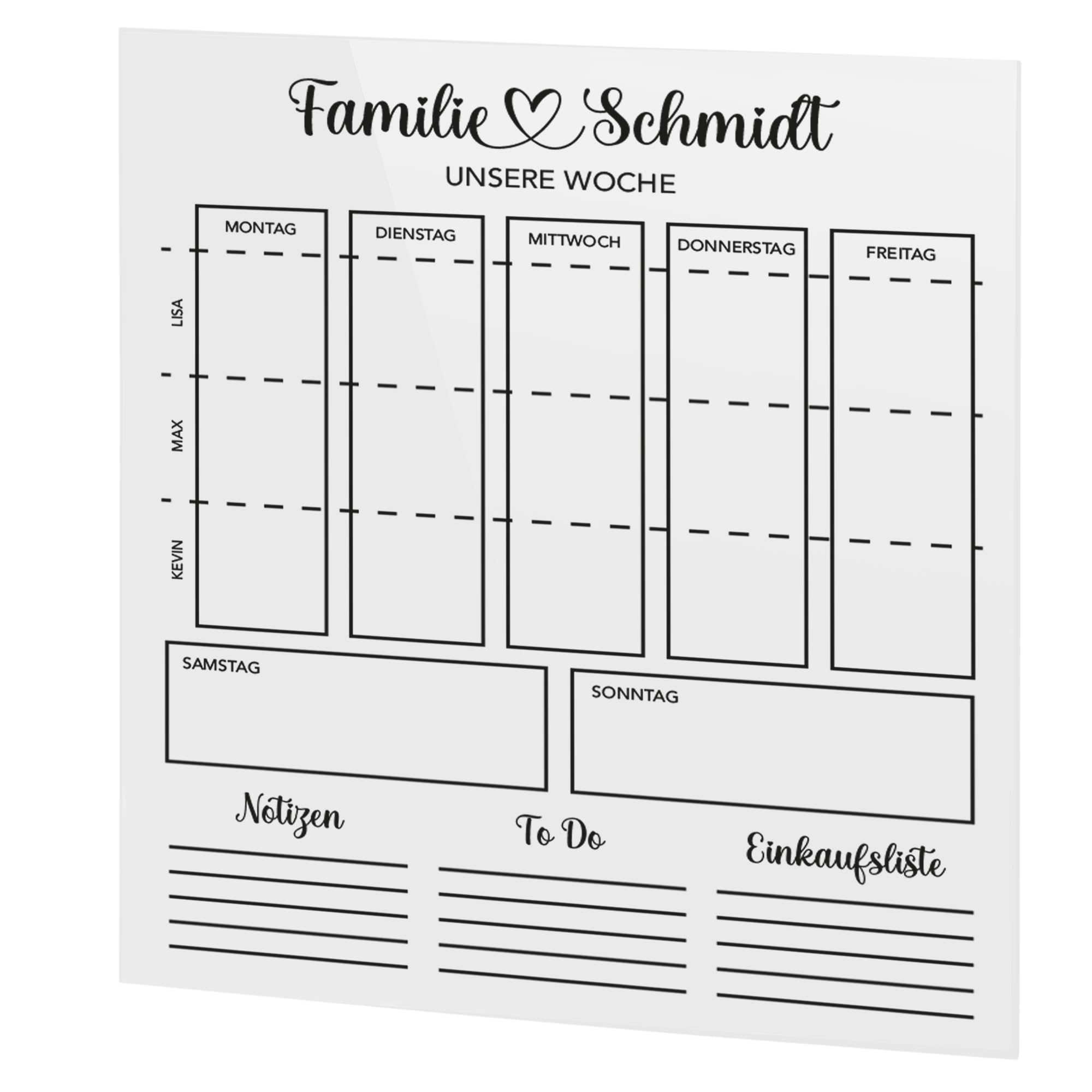 SmagMedia24 Family Time - Familien-Wochenplaner - Individuell gestaltbarer Kalender auf Acrylglas (40x30cm Hochkant)
