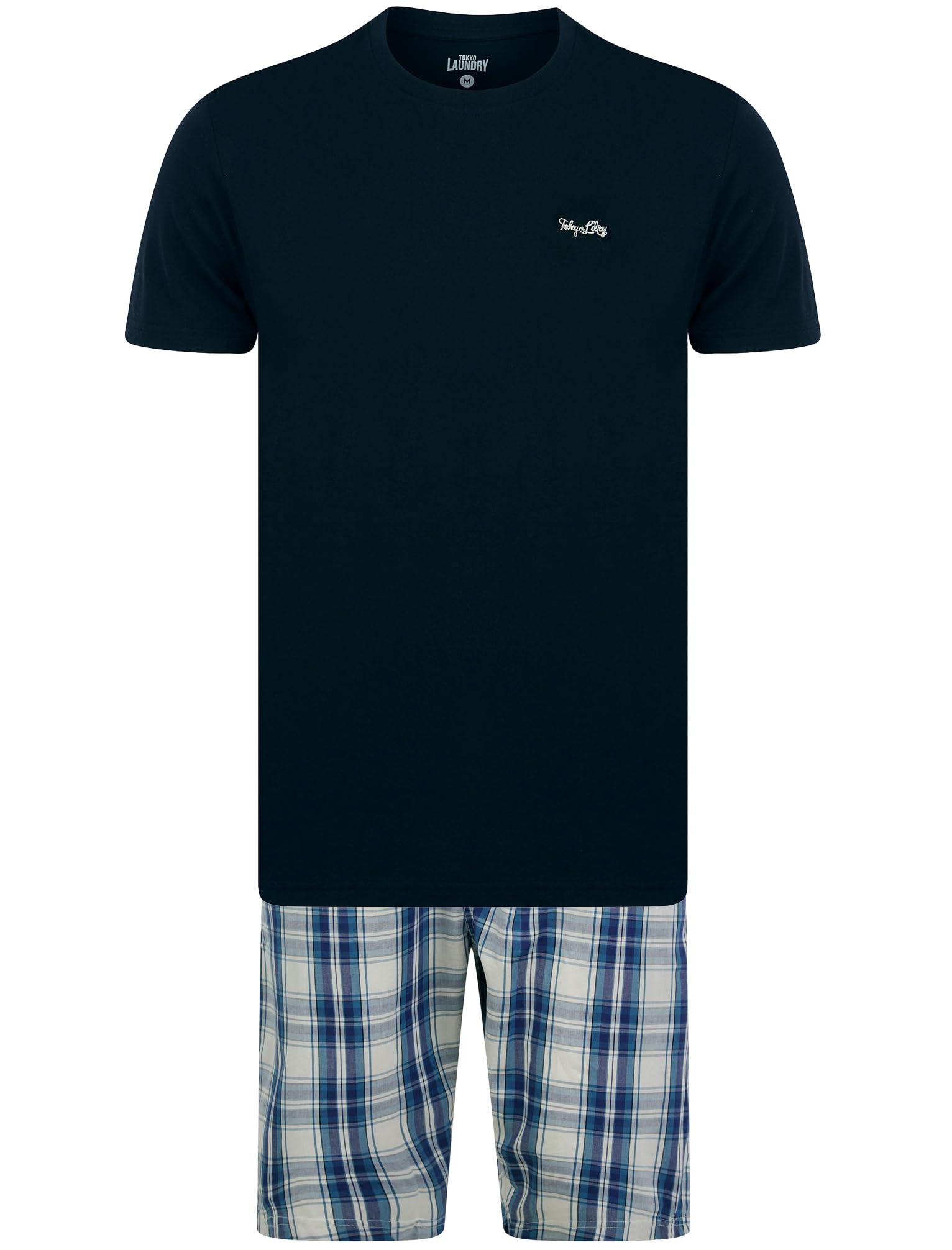 Tokyo Laundry Men's Pyjama Set - T-Shirt & Checked Shorts - Navy - L