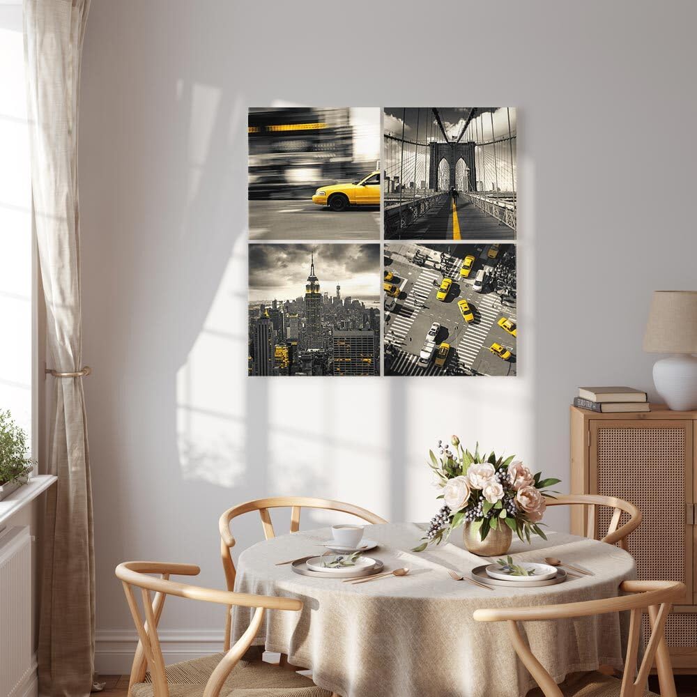 decomonkey Quadri Moderni Soggiorno New York Città City, 4 pezzi, 40x40 cm
