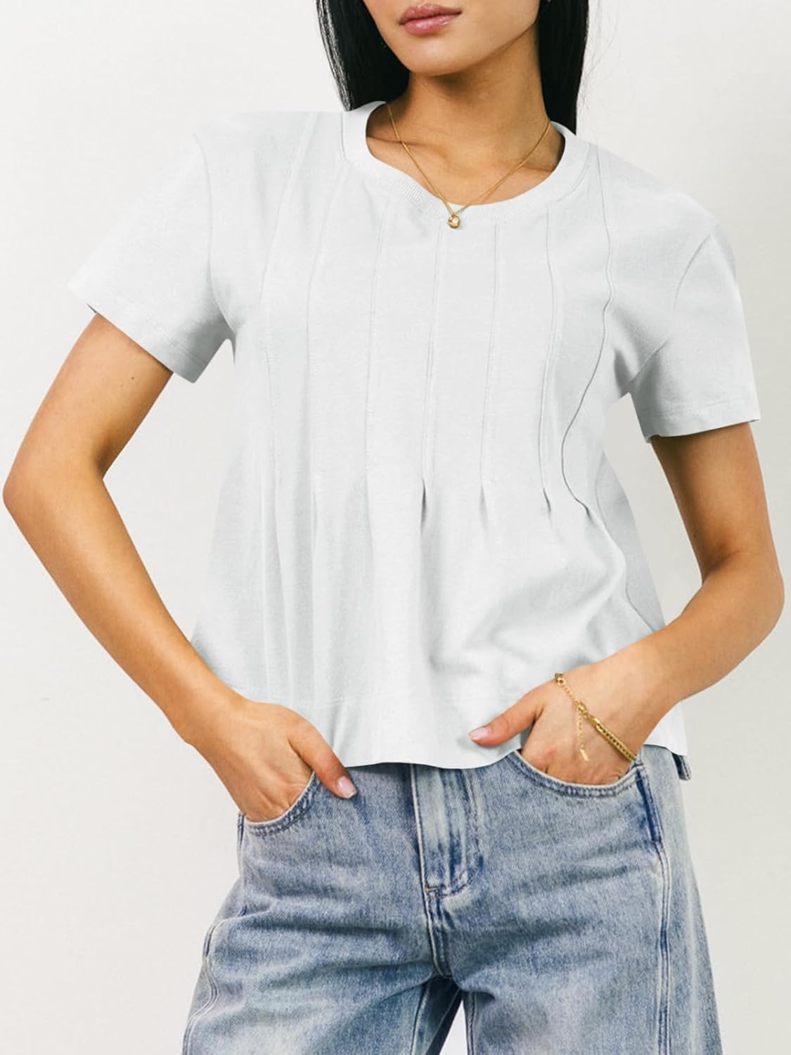 Tankaneo Womens Babydoll Tops Short Sleeve Peplum Pleated Summer T-Shirts Casual Loose Fit Flowy Tshirts 2026 - Image 4