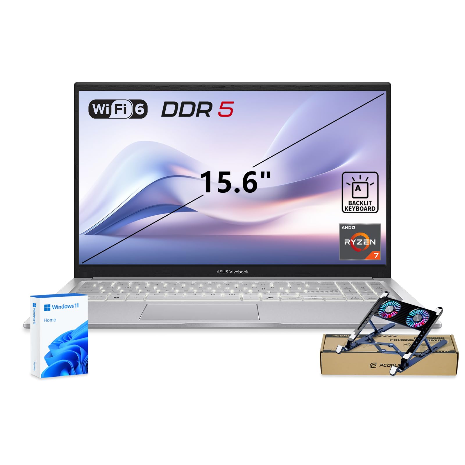 ASUS Vivobook 15 Laptop, AMD Ryzen 7 170 (> R7 7730U) processore AI-Powered Processor, 15.6" FHD, 32GB RAM, 1TB SSD, retroilluminato e tastiera numerica, Wi-Fi 6, scudo fisico webcam, Win11 Home