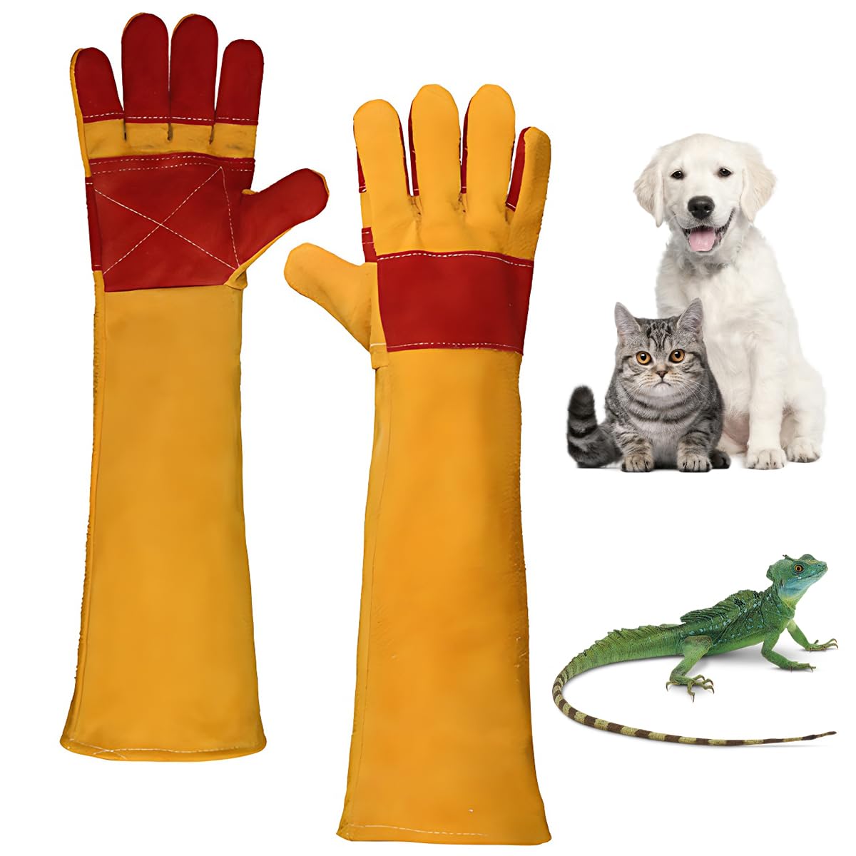 Anti-Bite Safety Gloves, Animal Handling Gloves Bite Resistant 60cm Ultra Long Leather Scratch Protective Safety Work Glove for Training Dogs Cat Bird Snake Parrot Lizard Wild Animals Gardening