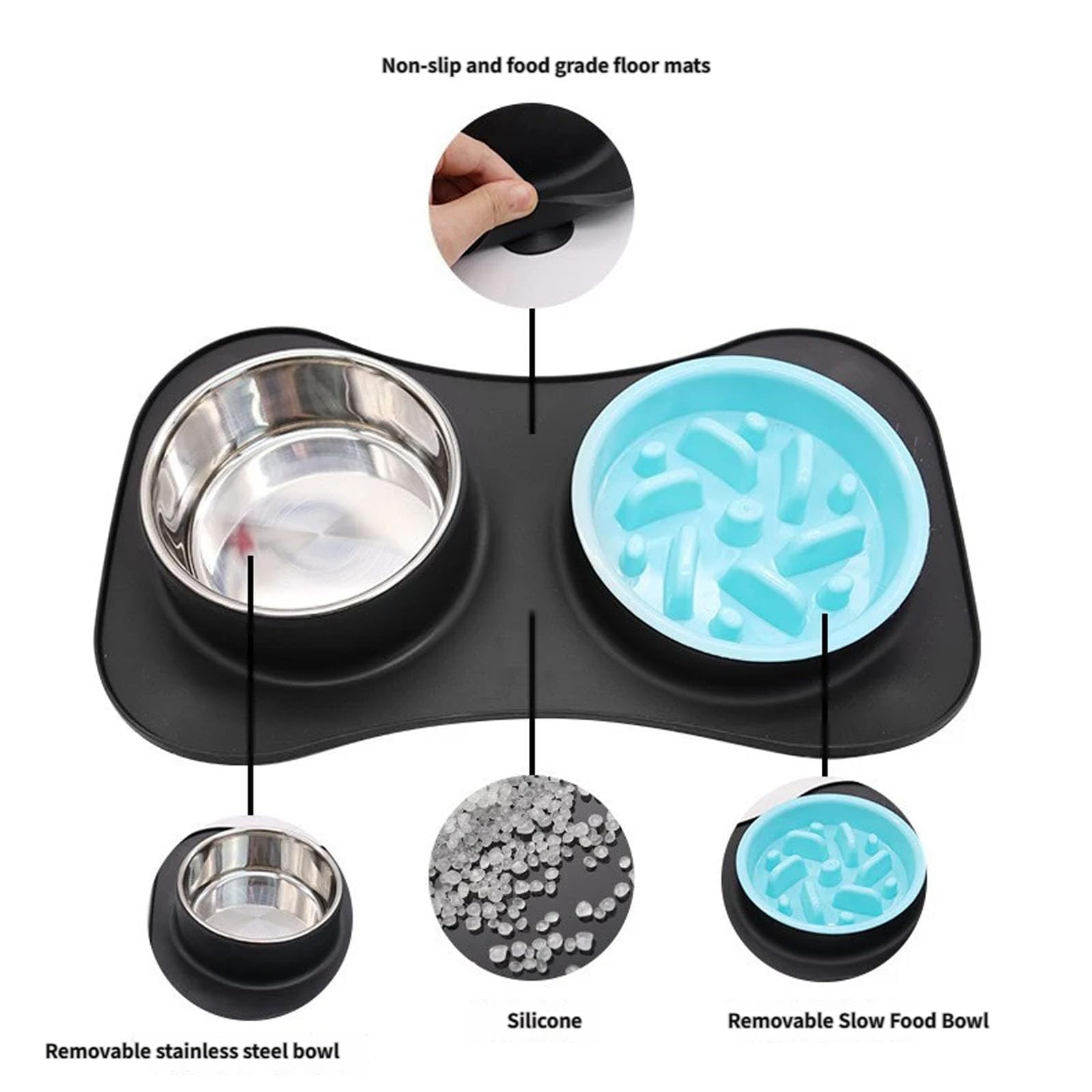 Ciotola per Cani Pieghevole in Silicone Alimentazione lenta con Base Antiscivolo per Uso Domestico da Viaggio Ciotola per Cibo per Animali Impermeabile