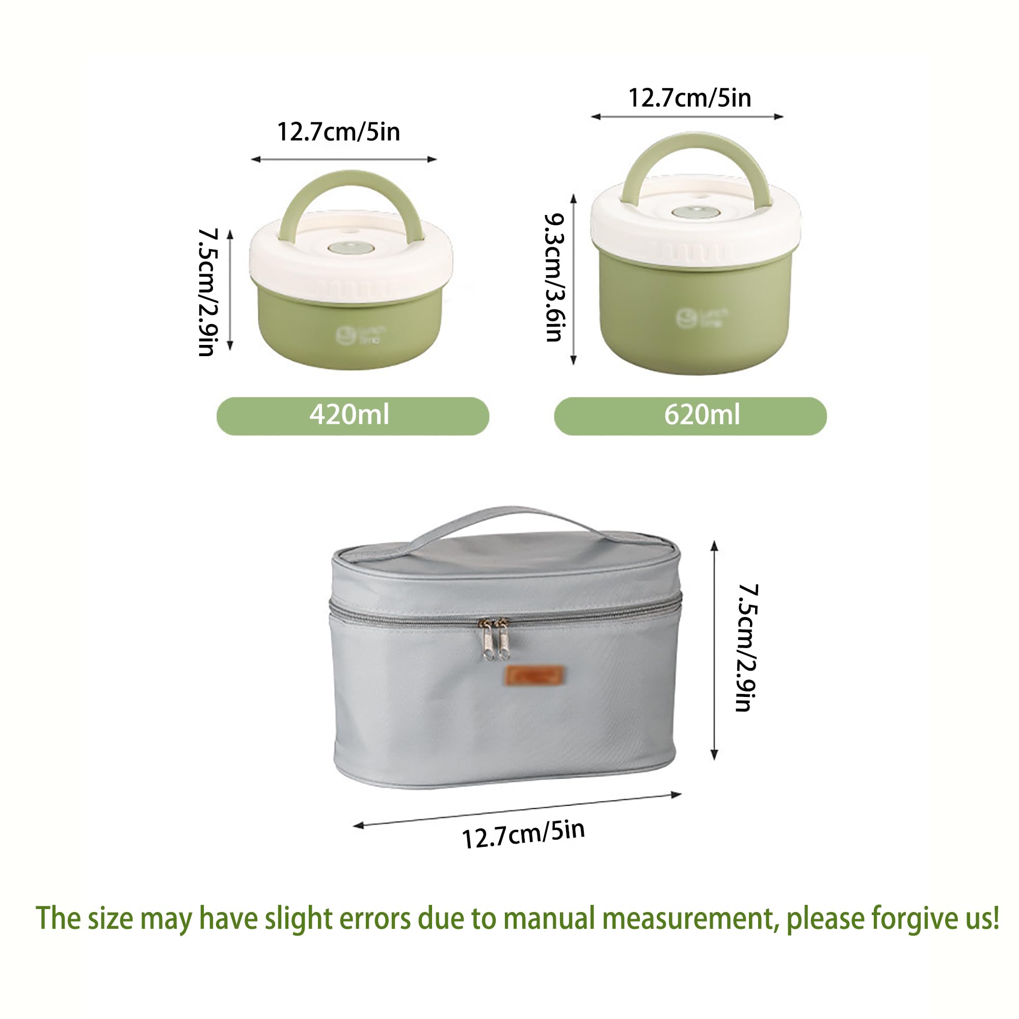 Contenitore Termico per Alimenti Caldi,Lunch Box in Acciaio Inossidabile 304,Alimenti Caldi Contenitori per il Pranzo,Rotonda con Maniglia,Borsa,per Cibi Caldi e Freddi, beige-4pcs