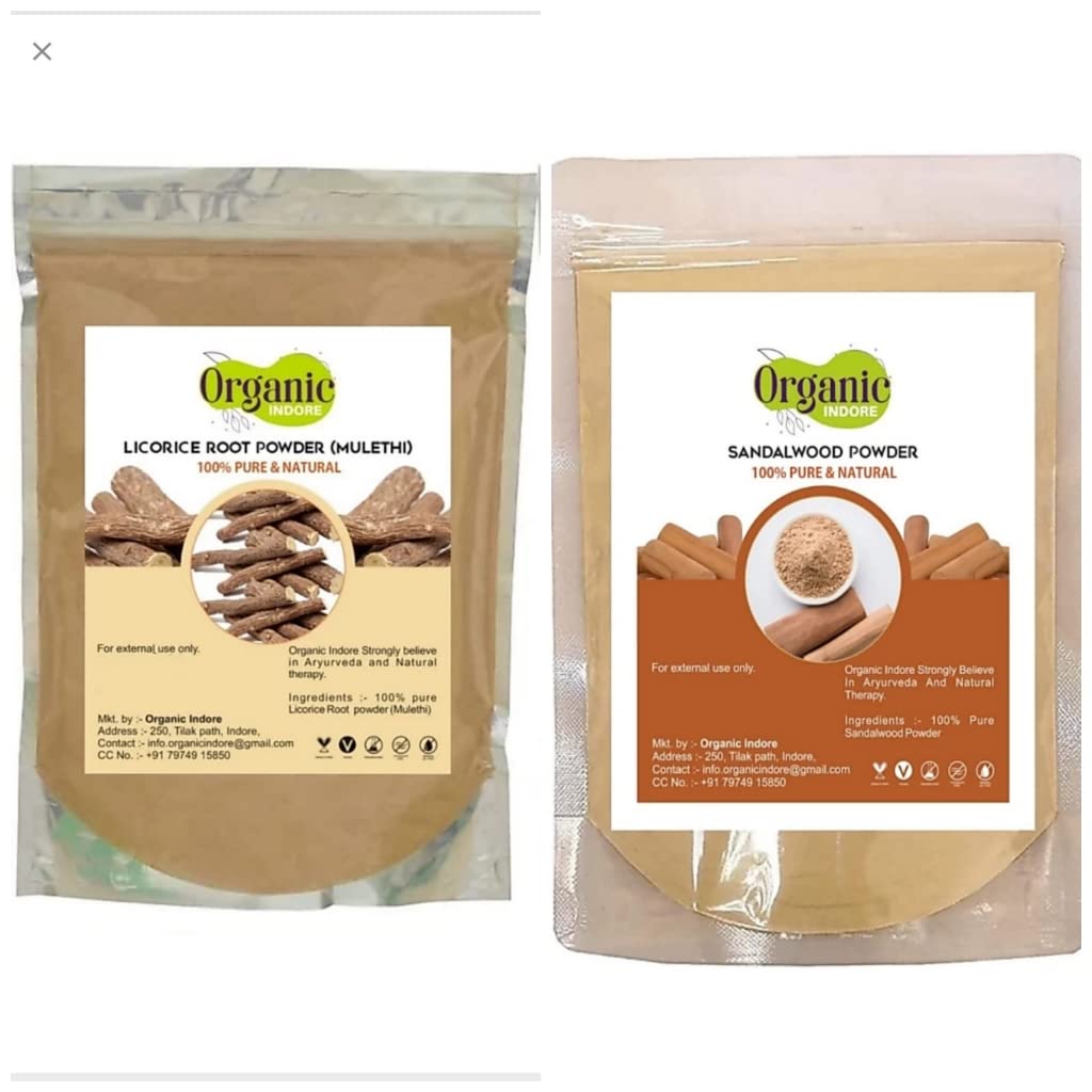 Organic Indore Mulethi Powder and Sandalwood Powder Each 100 gm | Licorice powder | Chandan Powder