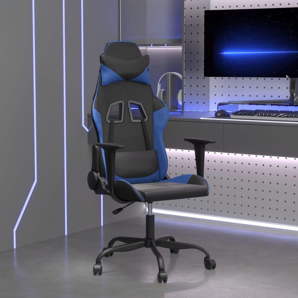 Chaise de jeu de massage ergonomique et inclinable noire et bleue