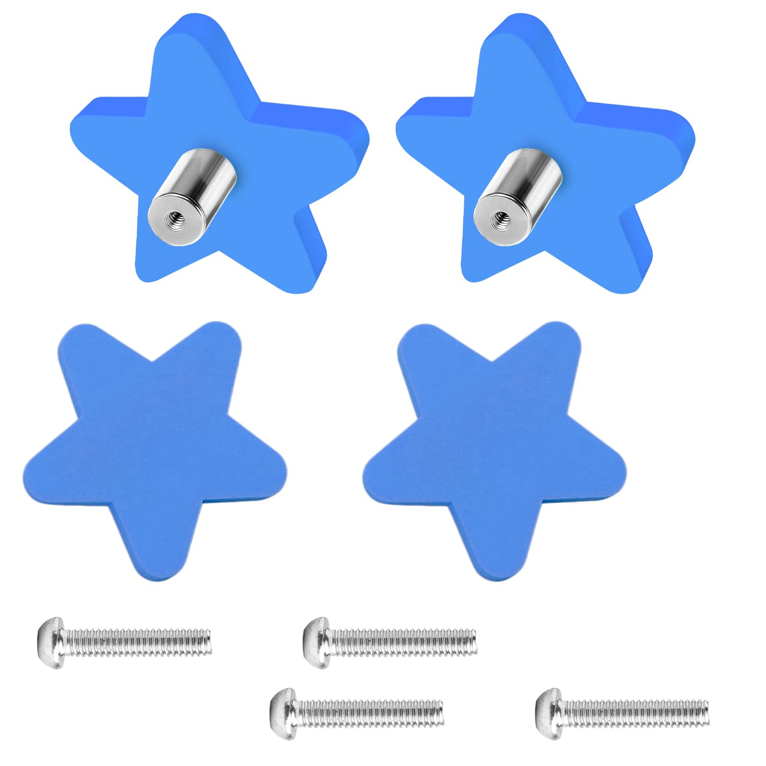 DIPZO 4PCS Star Cabinet Knobs, Decorative Drawer Pull Handles with Screws, Soft Knobs for Children's Room, Closet, Bedrooms, Cupboards, and Furniture, Blue